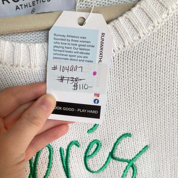 NWT Runway Athletics Womens XL White Apres Tennis Embroidered Knit Sweater Prep - Picture 5 of 10